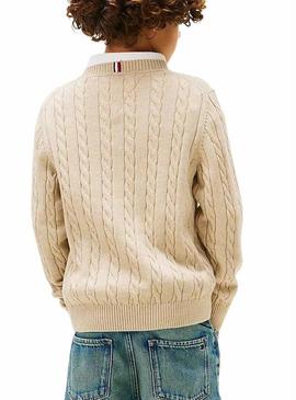 Camisola Tommy Hilfiger Cable bege para criança