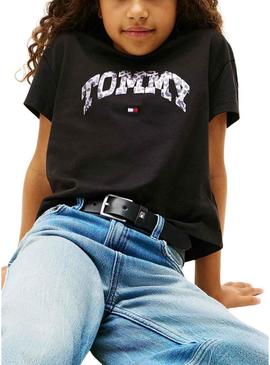 Camiseta Tommy Hilfiger Varsity animal print preta para menina