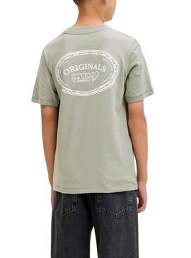 Camiseta Jack and Jones Greene Branding verde para criança.