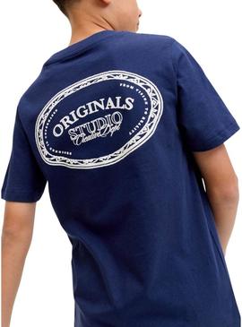 Camiseta Jack and Jones Greene Branding azul para menino