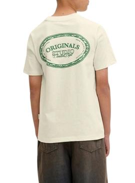 Camiseta Jack and Jones Greene Branding bege para criança
