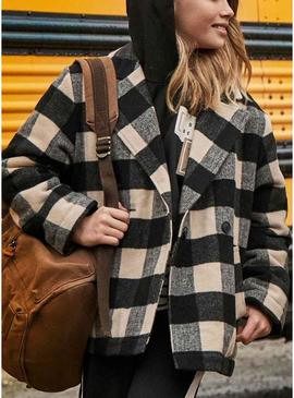 Casaco Mayoral em jacquard xadrez preto e bege para menina.