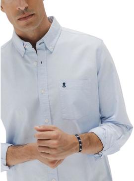 Camisa El Pulpo casual com bolso Oxford azul para homem.