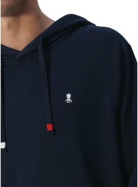 Moletom El Pulpo com capuz bordado heritage azul marinho para homem.