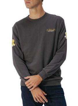 Moletom com estampa de triplo logo do polvo cinza para homem.