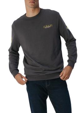 Moletom com estampa de triplo logo do polvo cinza para homem.