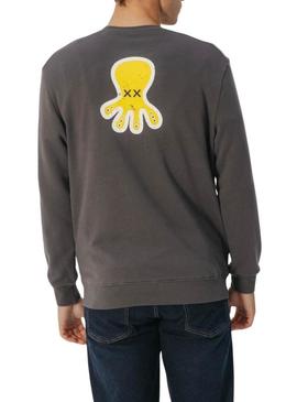 Moletom com estampa de triplo logo do polvo cinza para homem.