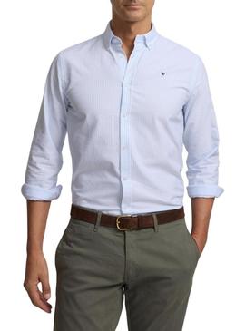Camisa Silbon sport oxford listrada azul para homem