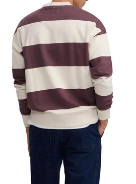 Moletom Silbon relaxed listras creme e grená para homem.