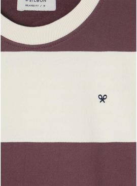 Moletom Silbon relaxed listras creme e grená para homem.