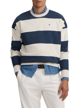 Moletom Silbon relaxado listrado creme e azul para homem.