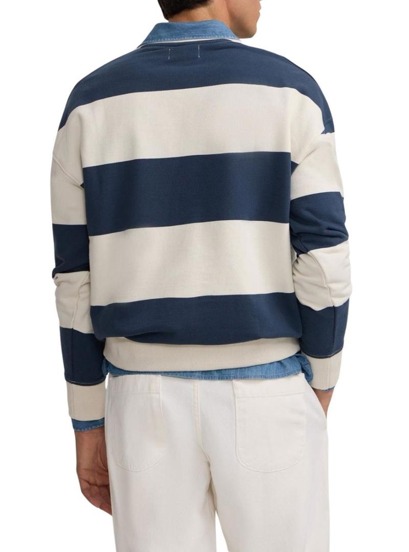 Moletom Silbon relaxado listrado creme e azul para homem.
