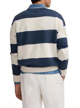 Moletom Silbon relaxado listrado creme e azul para homem.