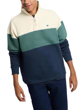 Moletom Silbon relaxed com meio zíper em blocos azuis para homens.