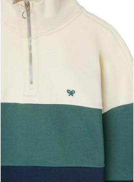 Moletom Silbon relaxed com meio zíper em blocos azuis para homens.