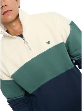Moletom Silbon relaxed com meio zíper em blocos azuis para homens.