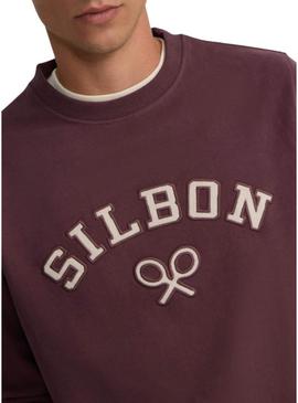 Moletom Silbon raquete de veludo cotelê granate para homem