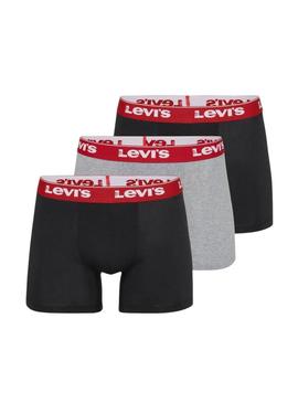 Pack 3 boxers Levis Repeat Logo preto e cinza para homem.