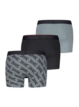 Pack 3 boxers Levis Gift Horse preto e cinza para homem.