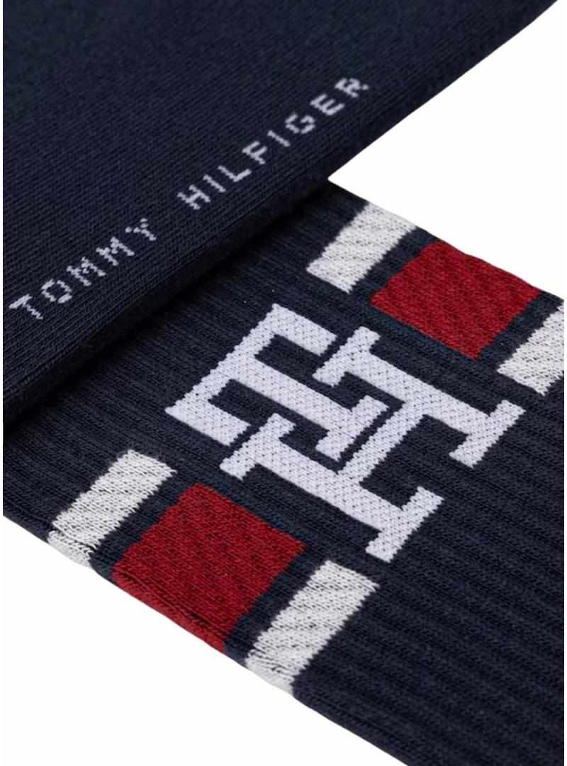 Pacote com 2 pares de meias Tommy Hilfiger Monogram Sport marinho para homem.