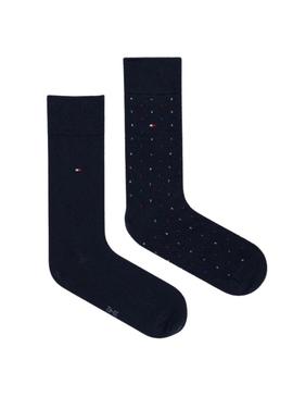 Embalagem de 2 pares de meias Tommy Hilfiger azul-marinho para homens.