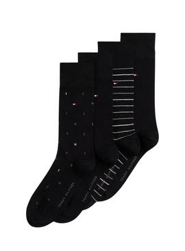 Pacote com 4 pares de meias Tommy Hilfiger Giftbox pretas para homem.