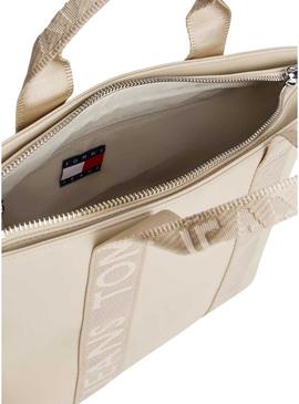 Bolsa Tommy Jeans Daily Elevated Mini bege para mulher.