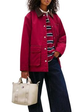 Bolsa Tommy Jeans Daily Elevated Mini bege para mulher.