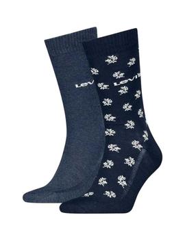 Pacote com 2 pares de meias Levis corte regular marinho para homem.