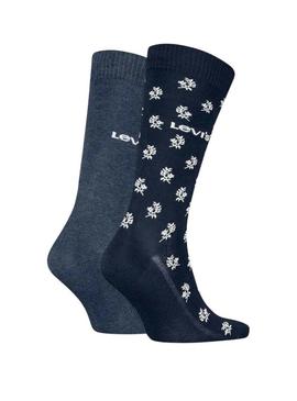 Pacote com 2 pares de meias Levis corte regular marinho para homem.