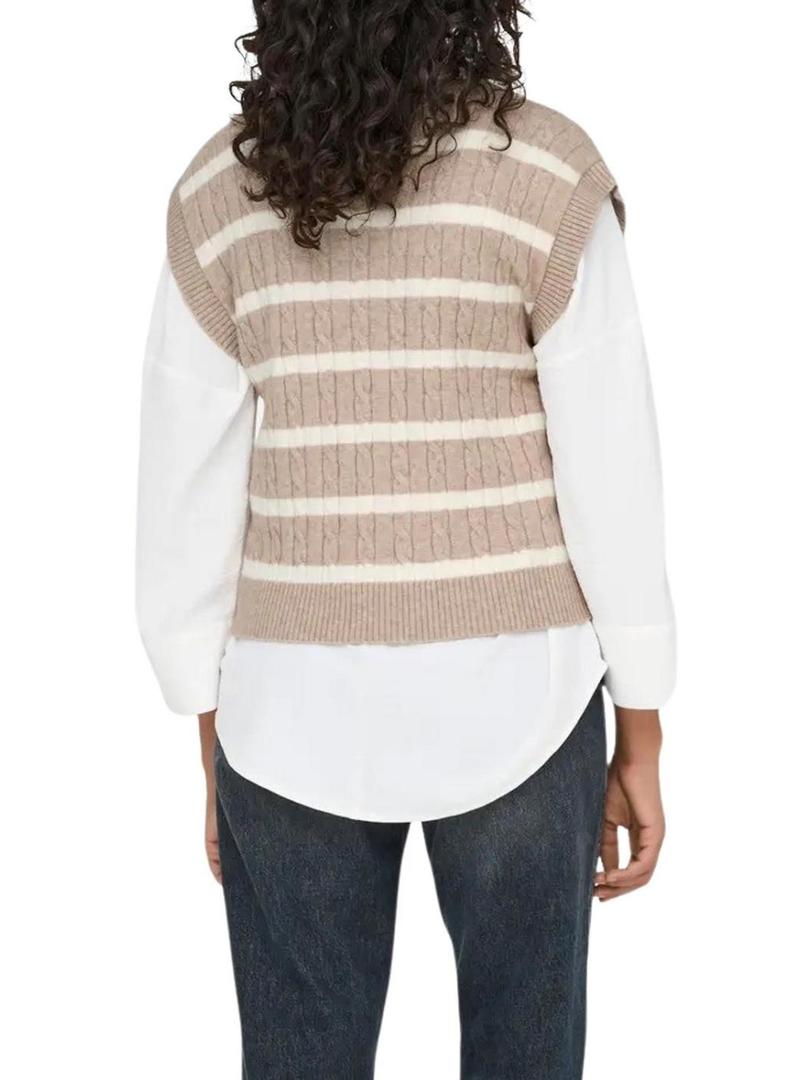 Colete Only Katia listrado em tons de tostado para mulher.