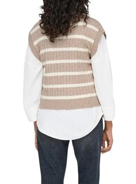 Colete Only Katia listrado em tons de tostado para mulher.