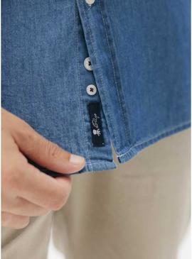 Camisa El Pulpo casual em ganga pedra azul médio para homem.