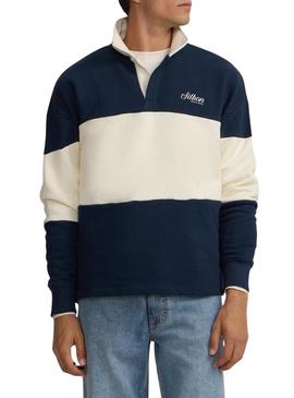 Suéter Silbon com gola polo relaxada painel azul para homem