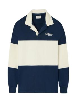Suéter Silbon com gola polo relaxada painel azul para homem