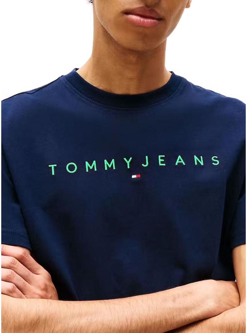 Camisa Tommy Jeans Linear Logo azul marino para homens.