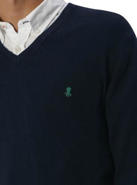 Camisola El Pulpo básica com gola em V azul marinho para homem