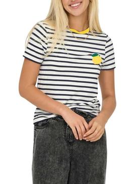 Camiseta Only Heart limão azul e branco para mulher.