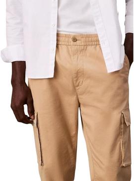 Calças cargo Calvin Klein Jeans Elastic Twill bege para homem.