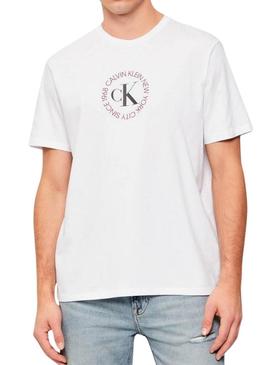 Camiseta Calvin Klein Jeans Word Circle branca para homem.