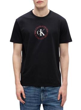 Camisa Calvin Klein Jeans Word Circle preta para homem.