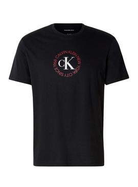 Camisa Calvin Klein Jeans Word Circle preta para homem.