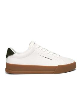 Tênis Tommy Hilfiger Court branco e verde para homem.