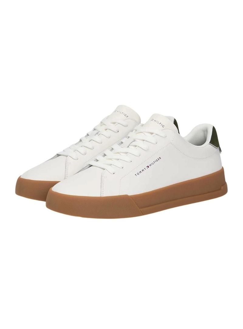 Tênis Tommy Hilfiger Court branco e verde para homem.
