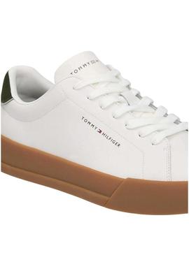 Tênis Tommy Hilfiger Court branco e verde para homem.
