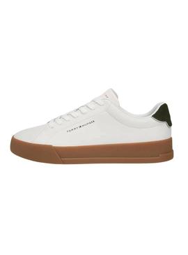 Tênis Tommy Hilfiger Court branco e verde para homem.