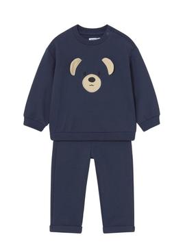 Conjunto de duas peças Mayoral com urso azul marinho para bebê.