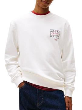 Moletom Tommy Jeans Sing Spray branco para homem.