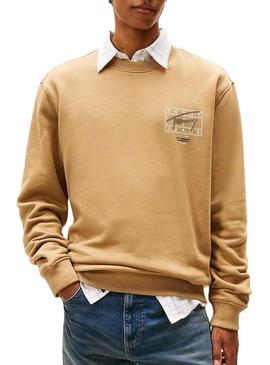 Moletom Tommy Jeans Sing Spray camelo para homem.