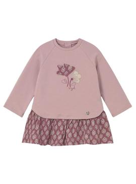 Vestido Mayoral de plush combinado rosa para bebê